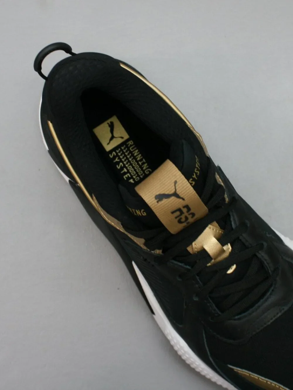 Puma Men's 11.5 RS-X Trophy Black Team Gold Running Gym Shoes Sneakers 369451-01